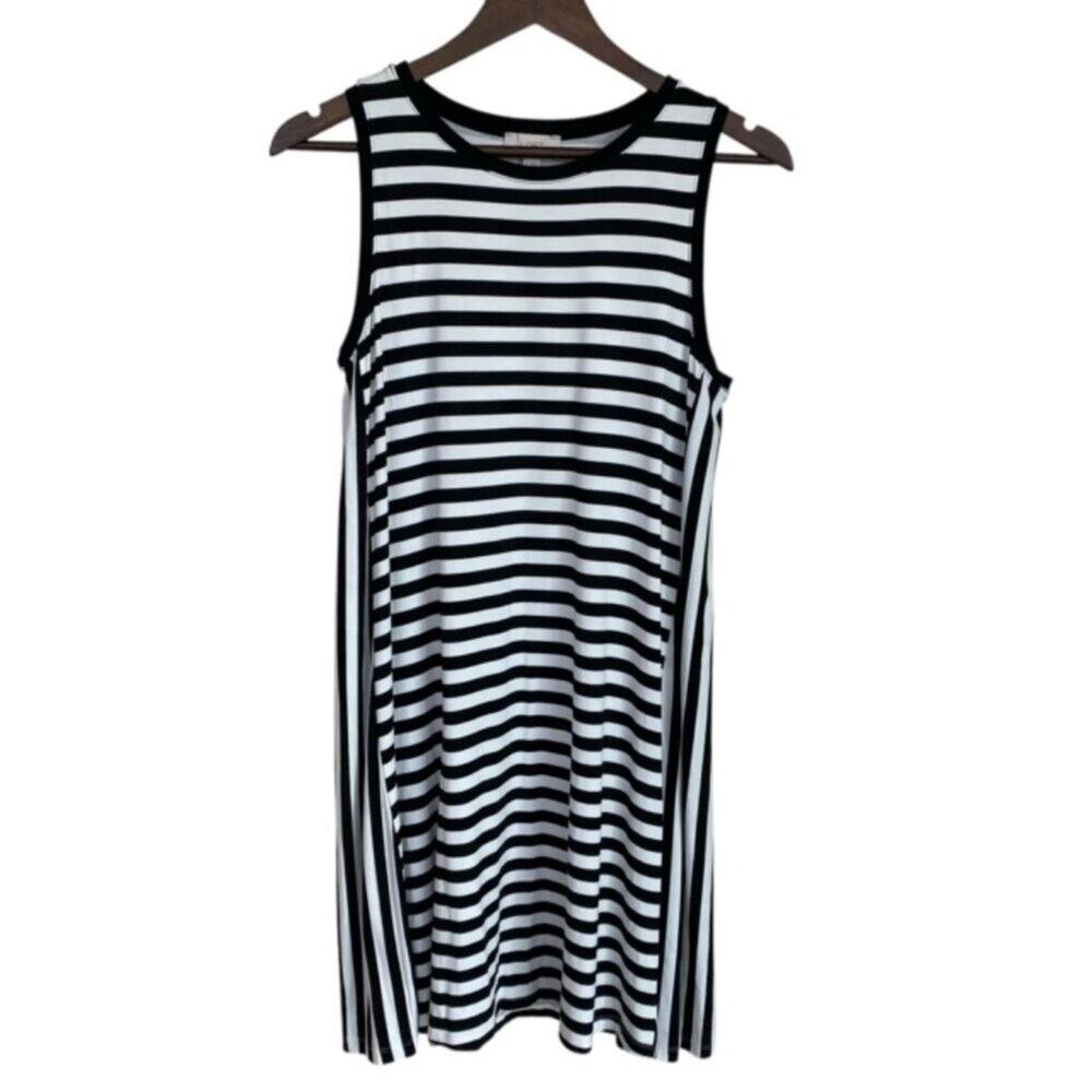 LOFT Black and White Striped Sleeveless Dress - Medium